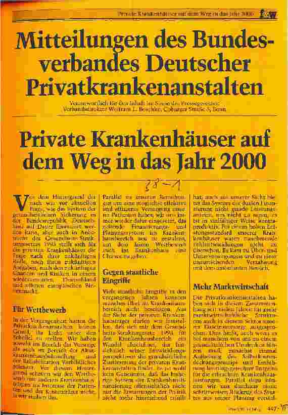 Vorschauseite 1: Mitteilungen des Bundesverbandes Dt.Privatkrankenanstalten Private Krankenhäuser auf dem Weg in das Jahr 2000