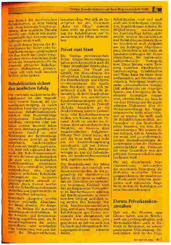 Vorschauseite 5: Mitteilungen des Bundesverbandes Dt.Privatkrankenanstalten Private Krankenhäuser auf dem Weg in das Jahr 2000