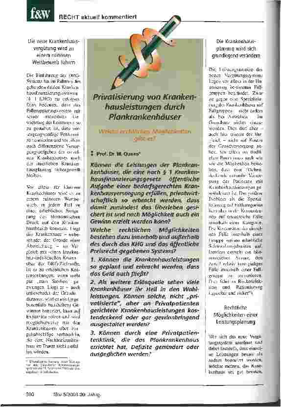 Vorschauseite 1: Privatisierung von Krankenhausleistungen durch Plankrankenhäuser Welche rechtlichen Möglichkeiten gibt es?
