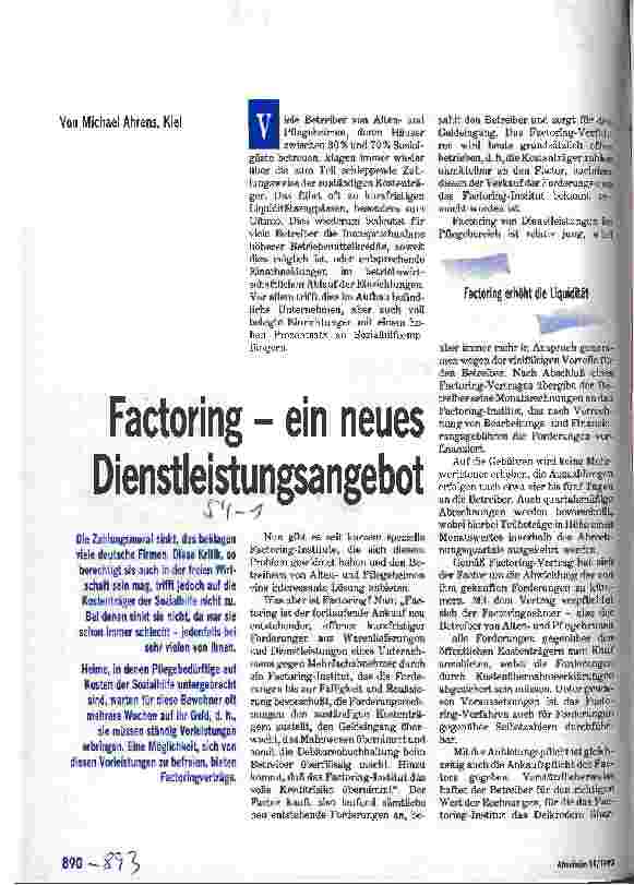 Vorschauseite 1: Factoring - ein neues Dienstleistungsangebot