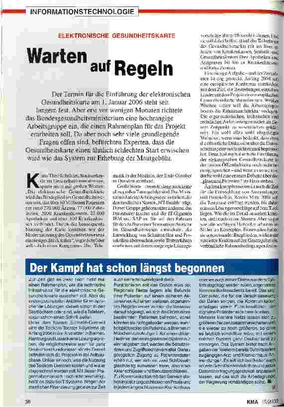 Vorschauseite 1: Elektronische Gesundheitskarte: Warten auf Regeln