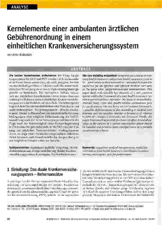 Vorschauseite 1: Kernelemente einer ambulanten ärztlichen Gebührenordnung in einem einheitlichen Krankenversicherungssystem
