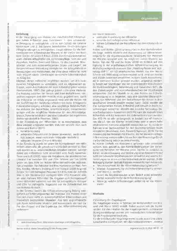 Vorschauseite 2: Bedarfserhebung für ein Assessment zur Hilfsmittelversorgung bei Personen mit Rheuma Eine Befragung von Ergotherapeuten in der Schweiz
