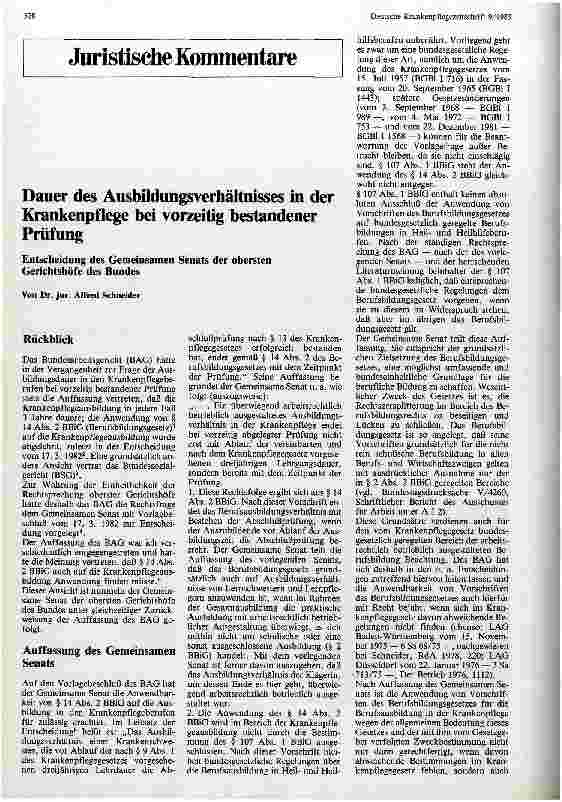 Vorschauseite 1: Dauer des Ausbildungsverhältnisses in der Krankenpflege bei vorzeitig bestandener Prüfung
