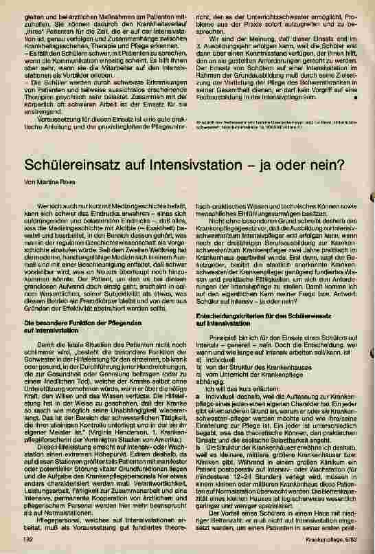 Vorschauseite 1: Schülereinsatz auf Intensivstation ja oder nein