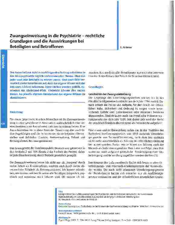 Vorschauseite 1: Zwangseinweisung in die Psychiatrie - rechtliche Grundlagen und die Auswirkungen bei Beteiligten und Betroffenen