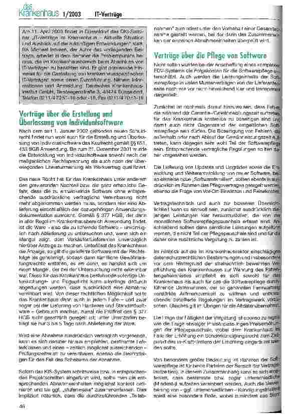 Vorschauseite 3: IT-Verträge im Krankenhaus Präventives Vertragscontrolling und professionelles Krisenmanagement