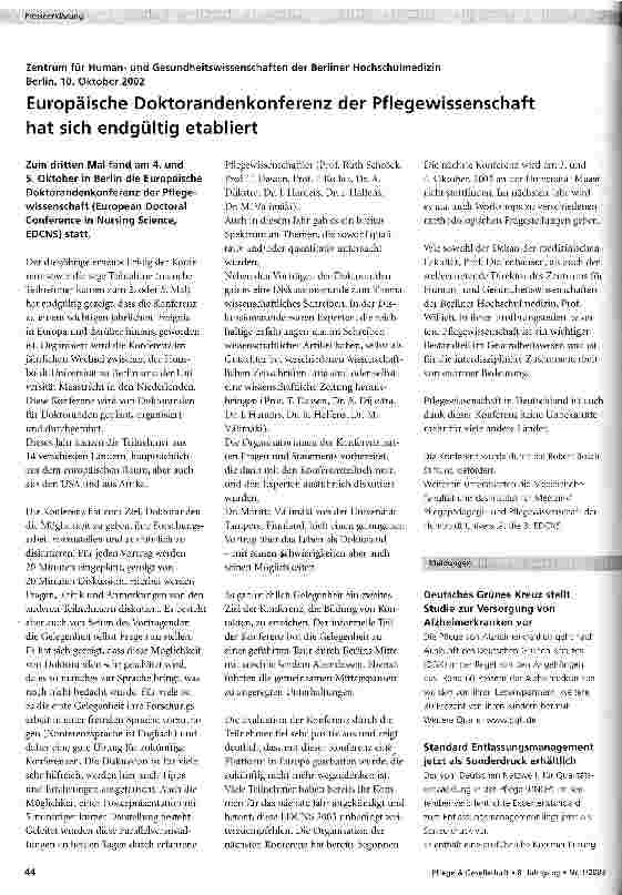 Vorschauseite 1: Europäische Doktorandenkonferenz der Pflegewissenschaft hat sich endgültig etabliert