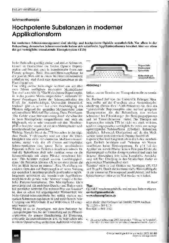Vorschauseite 1: Schmerztherapie: Hochpotente Substanzen in moderner Applikationsform