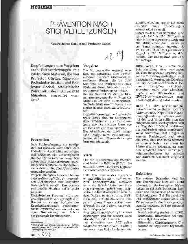 Vorschauseite 1: Prävention nach Stichverletzungen