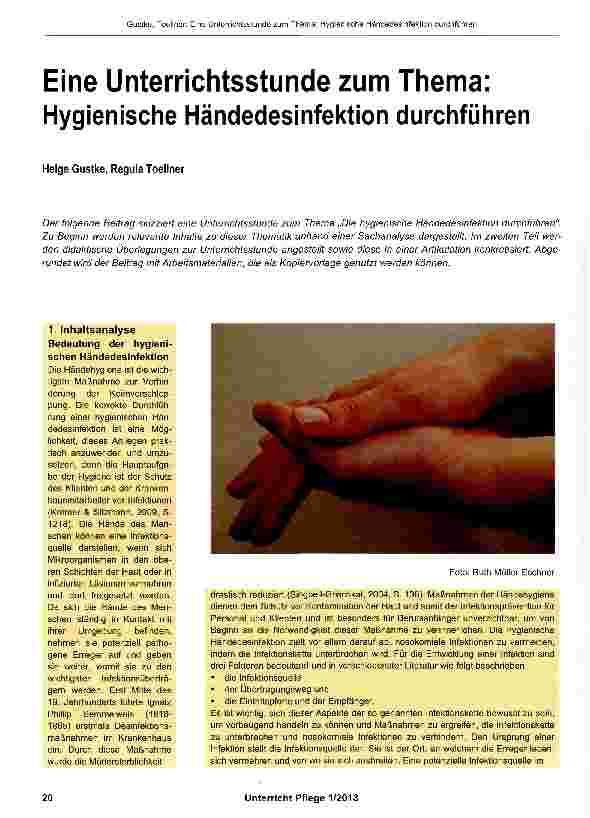 Vorschauseite 1: Eine Unterrichtsstunde zum Thema: Hygienische Händedesinfektion durchführen