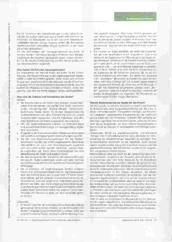 Vorschauseite 2: Nutzerfreundliche Studienzusannmenfassung Ergotherapeutische, internetbasierte Interventionen können helfen, einer Chronifizierung subakuter Kreuzschmerzen bei Büroangestellten vo…