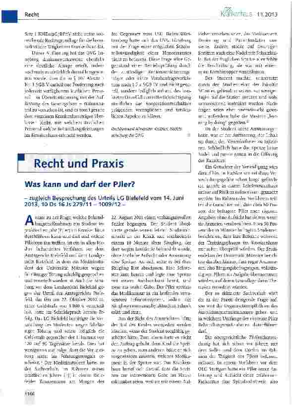 Vorschauseite 1: Was kann und darf der PJIer? - zugleich Besprechung des Urteils LG Bielefeld vom 14. Juni 2013, 10 Ds 16 Js 279/11 - 1009/12 -