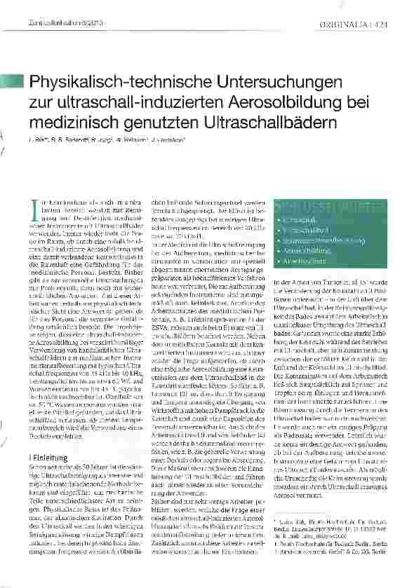 Vorschauseite 1: Physikalisch-technische Untersuchungen zur ultraschall-induzierten Aerosolbildung bei medizinisch genutzten Ultraschallbädern