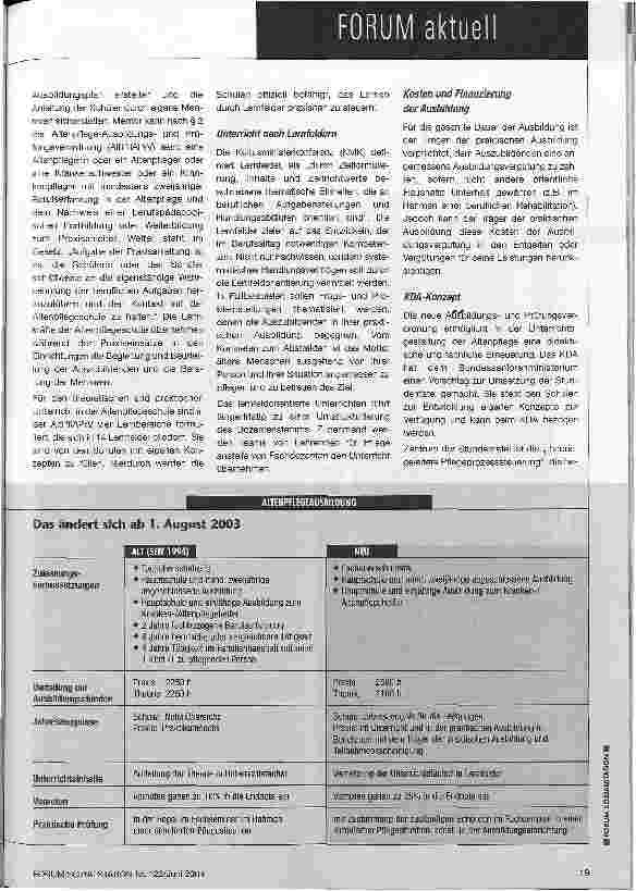 Vorschauseite 2: Ausbildung soll Profis hervorbringen Pflegedienste bilden ab 1. August AltenpflegerInnen mit aus
