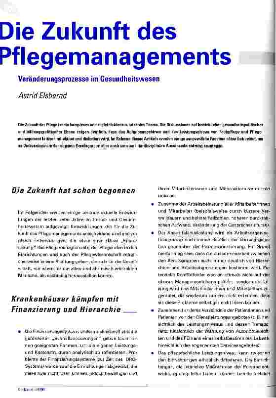 Vorschauseite 1: Die Zukunft des Pflegemanagements Veränderungsprozesse im Gesundheitswesen