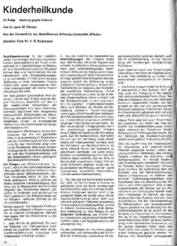 Vorschauseite 1: Kinderheilkunde 33.Folge:Impfung gegen Tetanus