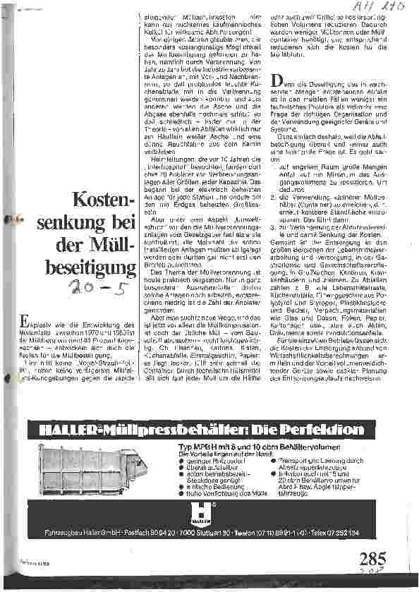 Vorschauseite 1: Kostensenkung bei der Müllbeseitigung