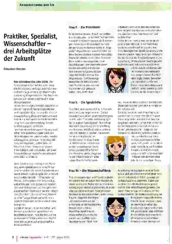 Vorschauseite 1: Praktiker, Spezialist, Wissenschaftler -drei Arbeitsplätze der Zukunft