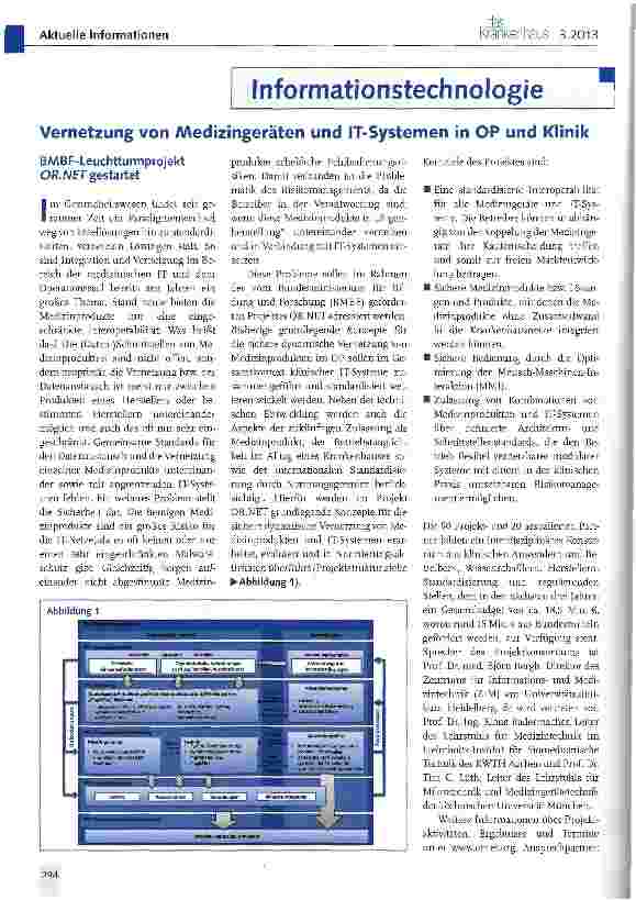 Vorschauseite 1: Vernetzung von Medizingeräten und IT-Systemen in OP und Klinik