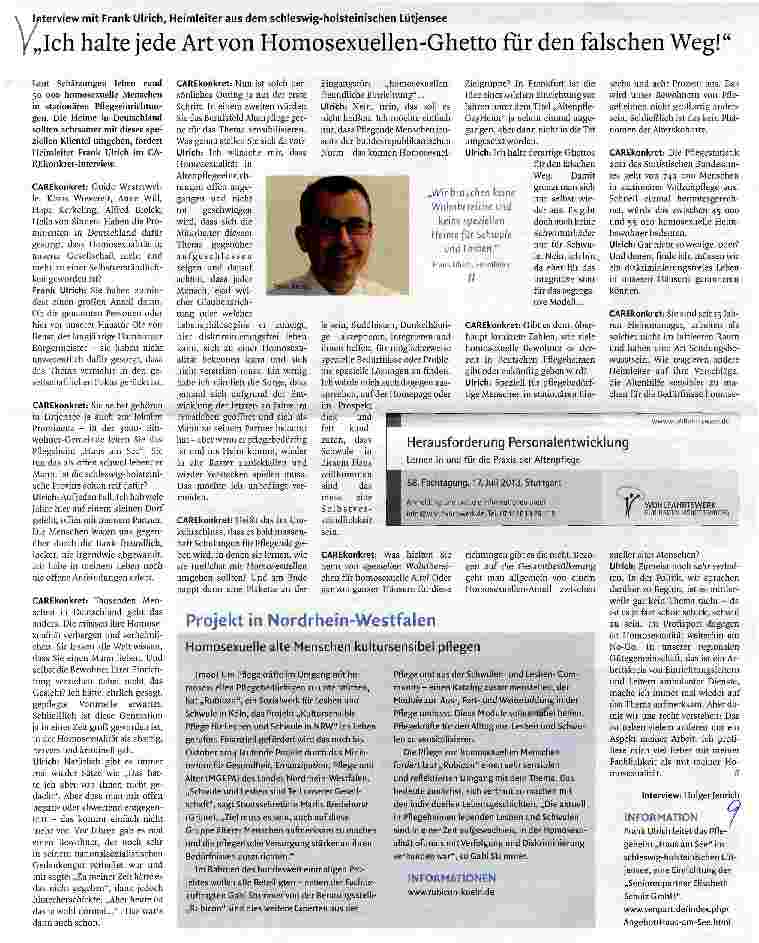 Vorschauseite 1: „Ich halte jede Art von Homosexuellen-Ghetto für den falschen Weg!