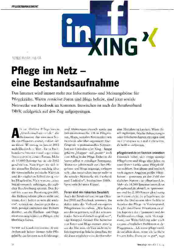 Vorschauseite 1: Pflege im Netz - eine Bestandsaufnahme