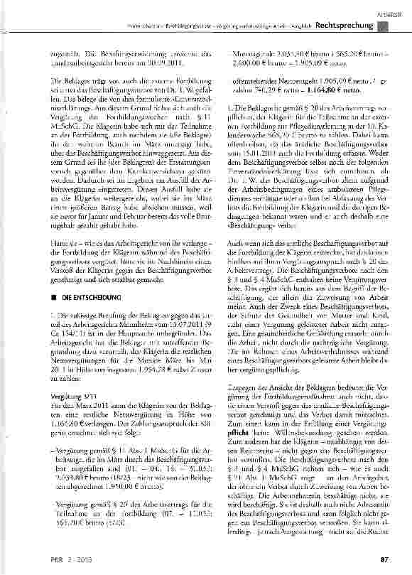 Vorschauseite 3: Mutterschutz und Beschäftigungsverbot-Vergütung verbotswidriger Arbeit - Ausgleich