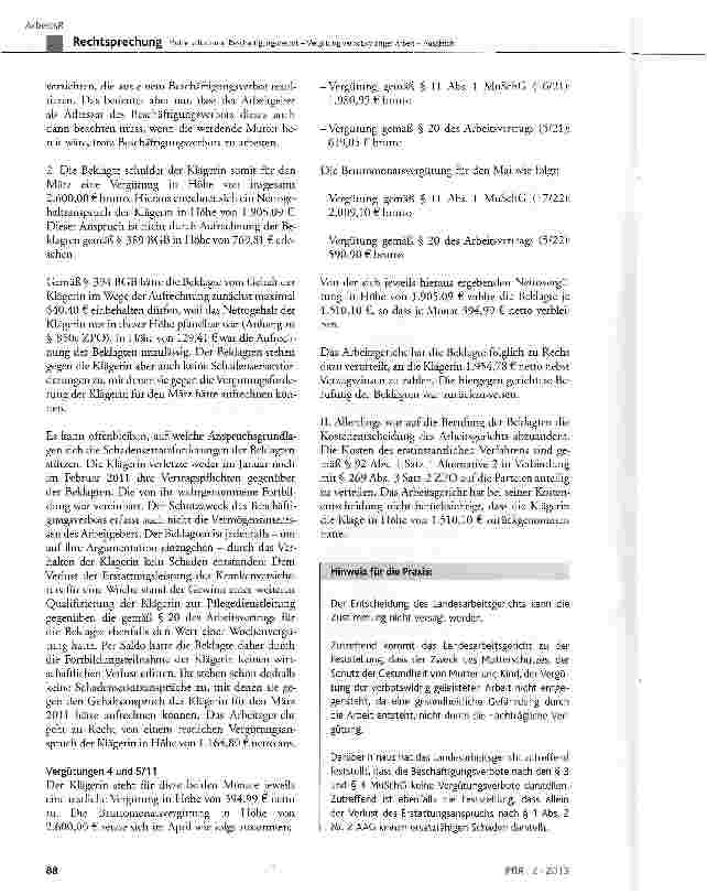 Vorschauseite 4: Mutterschutz und Beschäftigungsverbot-Vergütung verbotswidriger Arbeit - Ausgleich