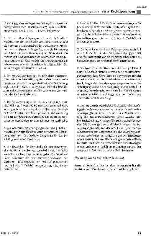 Vorschauseite 5: Mutterschutz und Beschäftigungsverbot-Vergütung verbotswidriger Arbeit - Ausgleich