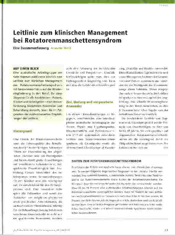 Vorschauseite 1: Leitlinie zum klinischen Management bei Rotatorenmanschettensyndrom