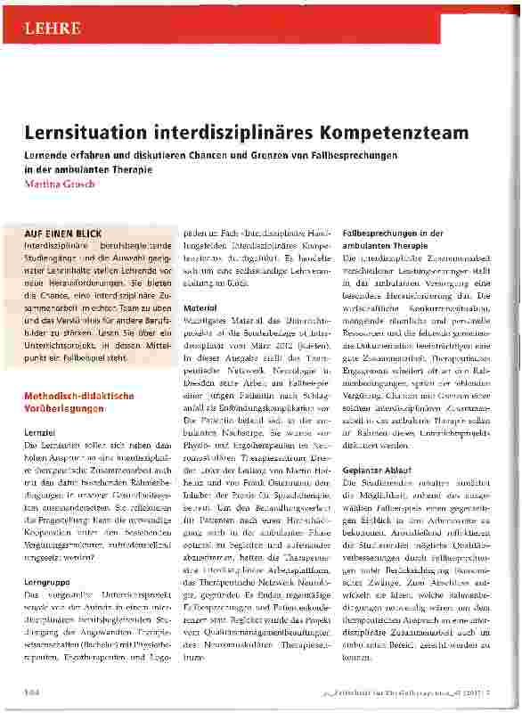 Vorschauseite 1: Lernsituation interdisziplinäres Kompetenzteam