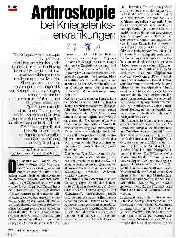 Vorschauseite 1: Arthroskopie bei Kniegelenkserkrankungen