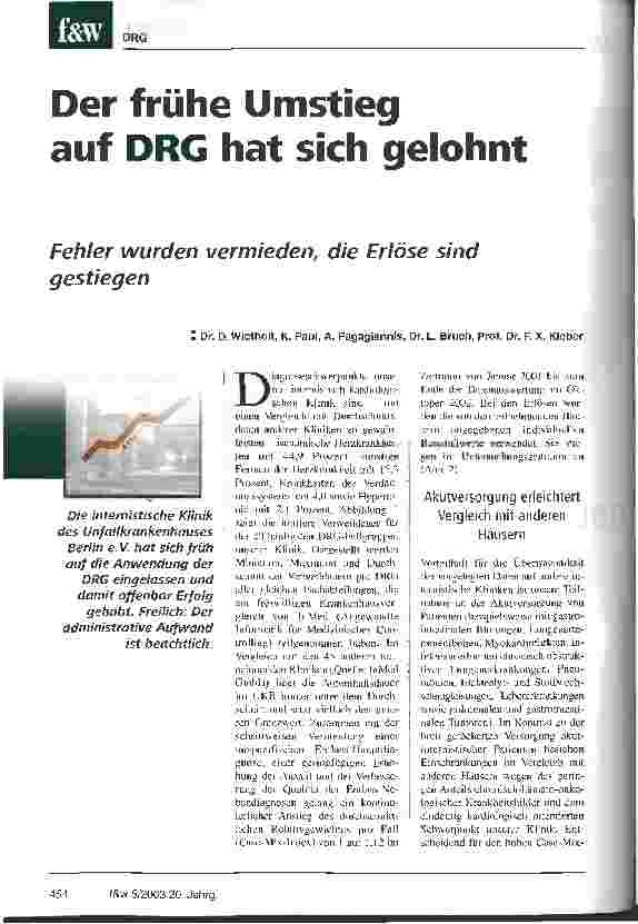 Vorschauseite 1: Der frühe Umstieg auf DRG hat sich gelohnt Fehler wurden vermieden, die Erlöse sind gestiegen