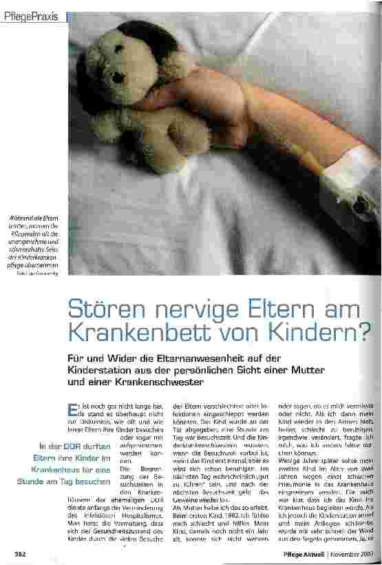 Vorschauseite 1: Stören nervige Eltern am Krankenbett von Kindern?