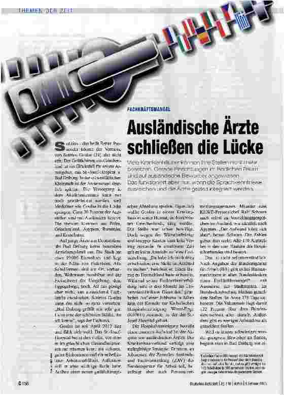 Vorschauseite 1: Ausländische Arzte schließen die Lücke