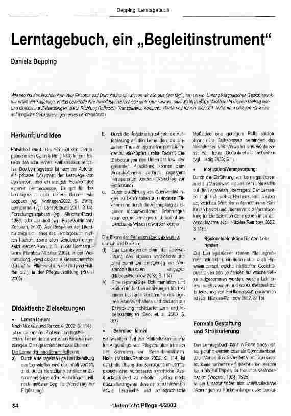 Vorschauseite 1: Lerntagebuch, ein „Begleitinstrument
