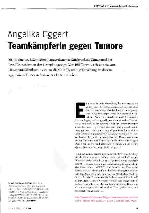Vorschauseite 1: Angelika Eggert Teamkämpferin gegen Tumore