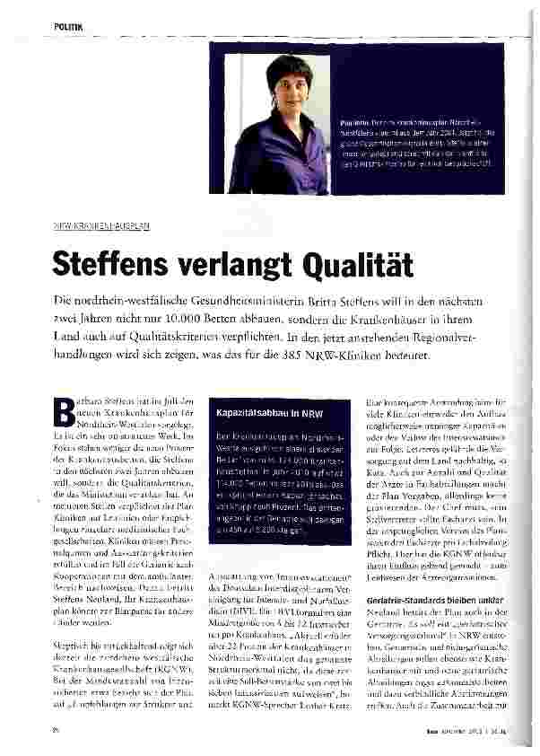 Vorschauseite 1: Steffens verlangt Qualität