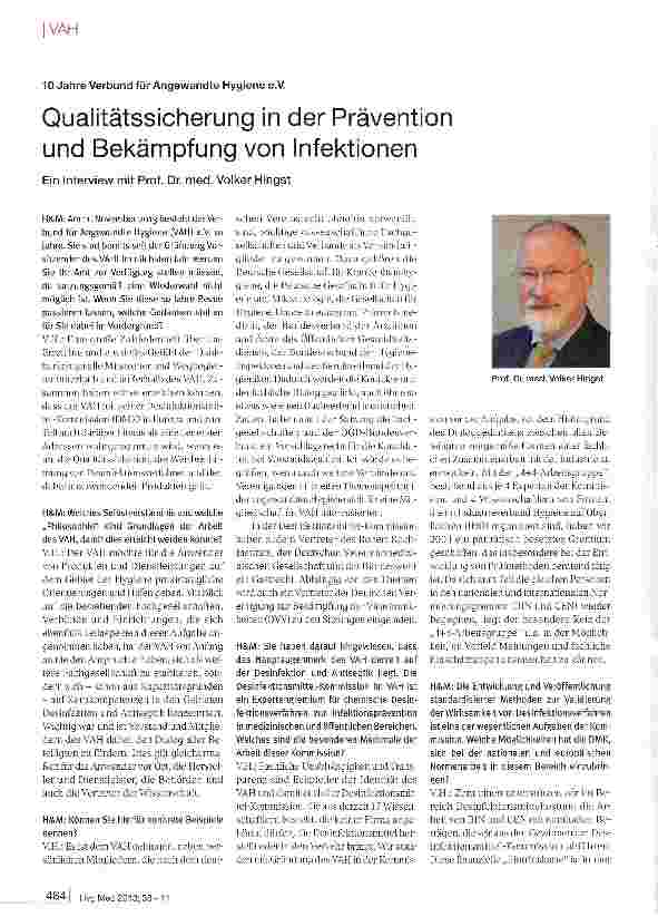 Vorschauseite 1: Qualitätssicherung in der Prävention und Bekämpfung von Infektionen