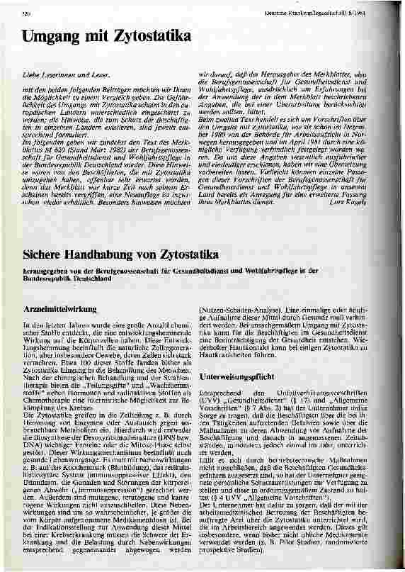 Vorschauseite 1: Sichere Handhabung von Zytostatikern