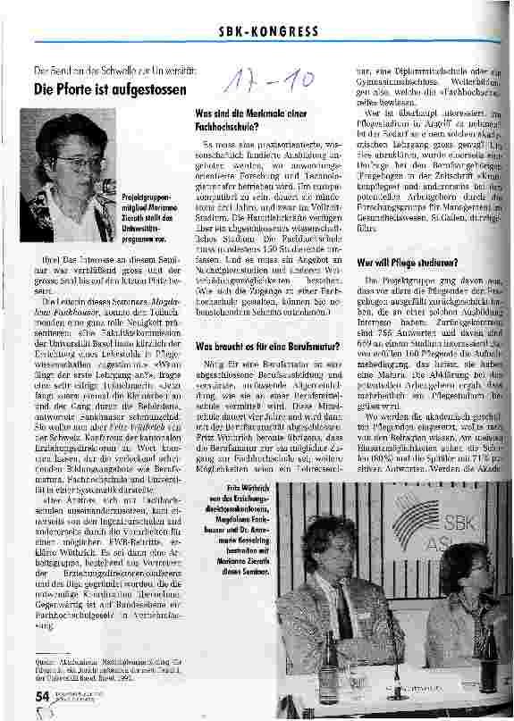 Vorschauseite 1: Die Pforte ist aufgeschlossen Der Beruf an der Schwelle zur Universität SBK-Kongreß