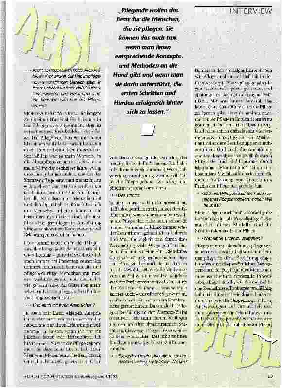 Vorschauseite 2: Pflege braucht Pflegemodelle Interview mit M. Krohwinkel, Professorin f. Pflegewissenschaft