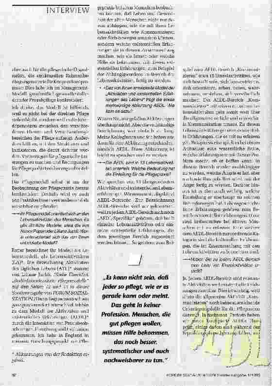 Vorschauseite 3: Pflege braucht Pflegemodelle Interview mit M. Krohwinkel, Professorin f. Pflegewissenschaft