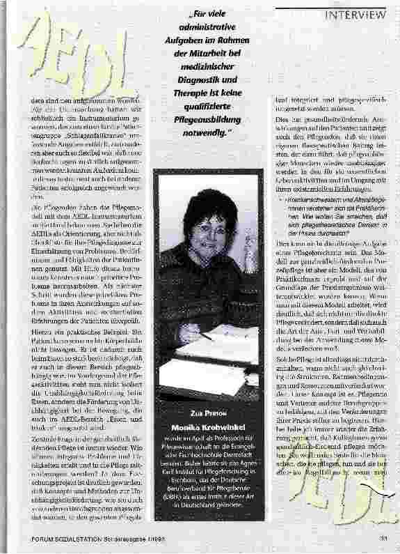 Vorschauseite 4: Pflege braucht Pflegemodelle Interview mit M. Krohwinkel, Professorin f. Pflegewissenschaft