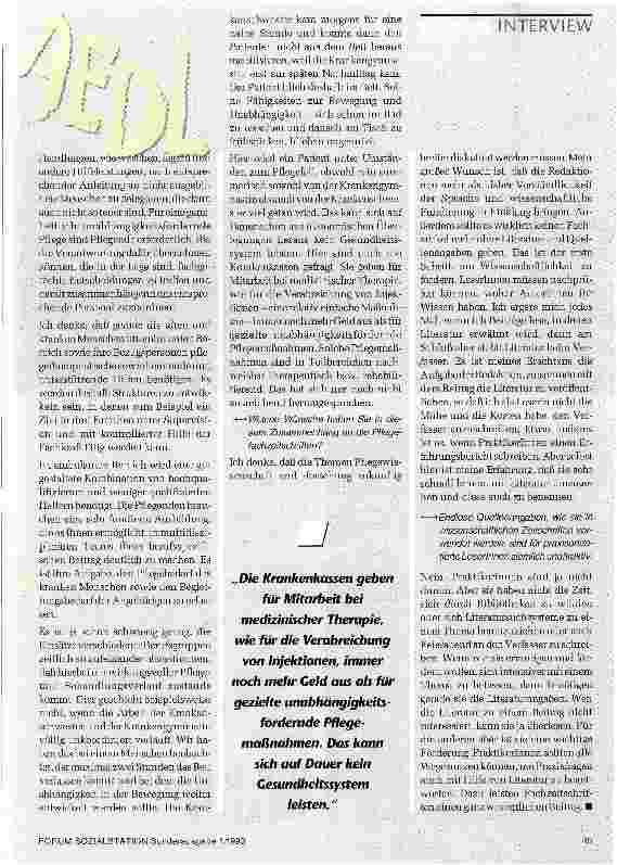 Vorschauseite 6: Pflege braucht Pflegemodelle Interview mit M. Krohwinkel, Professorin f. Pflegewissenschaft