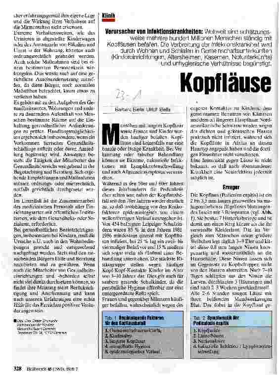 Vorschauseite 1: Kopfläuse Verursacher von Infektionskrankheiten