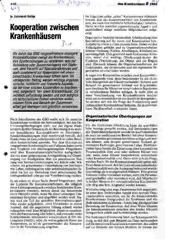 Vorschauseite 1: Kooperation zwischen Krankenhäusern