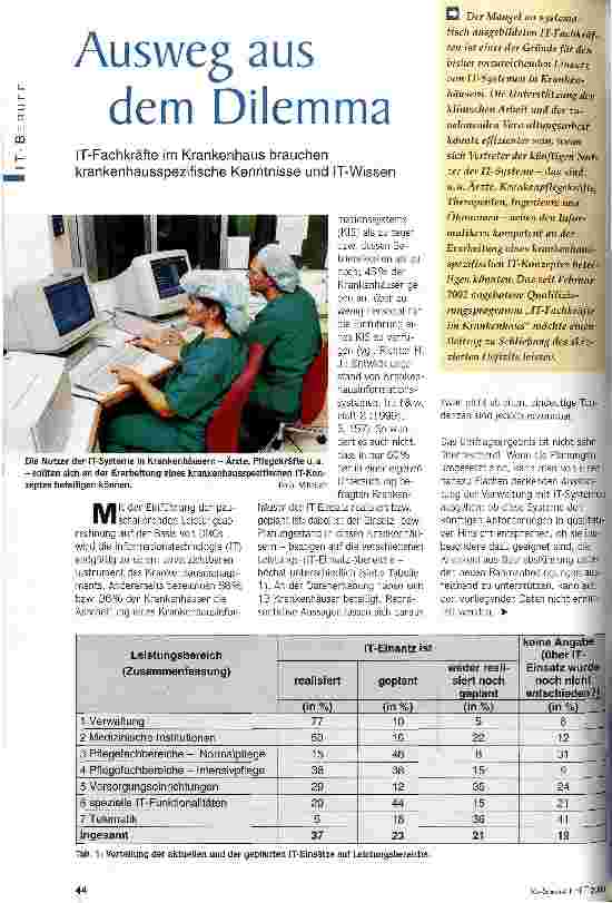 Vorschauseite 1: Ausweg aus dem Dilemma IT-Fachkräfte im Krankenhaus brauchen krankenhausspezifische Kenntnisse und IT-Wissen