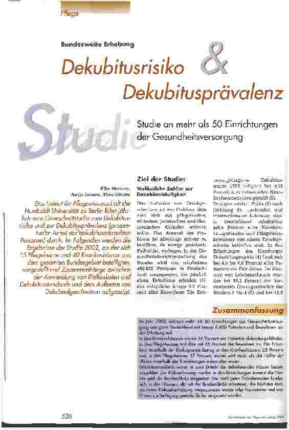 Vorschauseite 1: Dekubitusrisiko & Dekubitusprävalenz