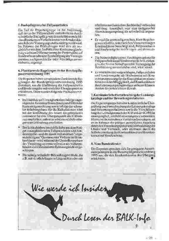 Vorschauseite 3: Beratungsergebnisse der Expertengruppe Entgeltsystem Bundesministerium für Gesundheit, 12.10.93